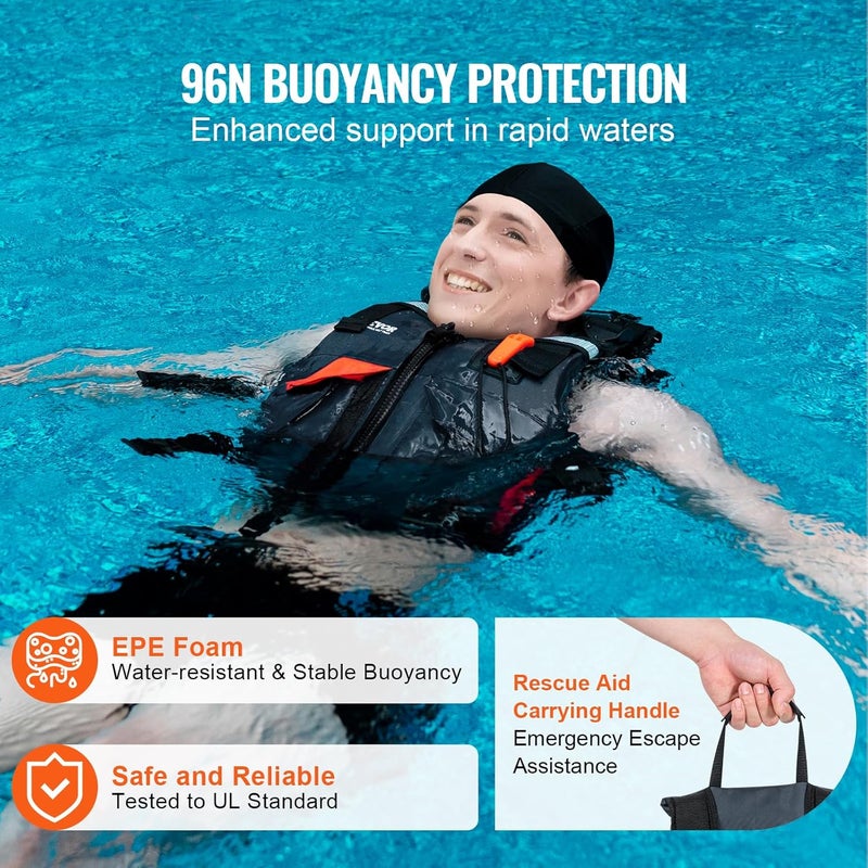 VEVOR Life Vest for Watersports (PFD), Life Jacket with Waterproof Nylon & 80N Buoyancy, Life Vest/Jacket for Any Water Activity-Fishing, Kayaking, Surfing and More, Men and Women - Image 4